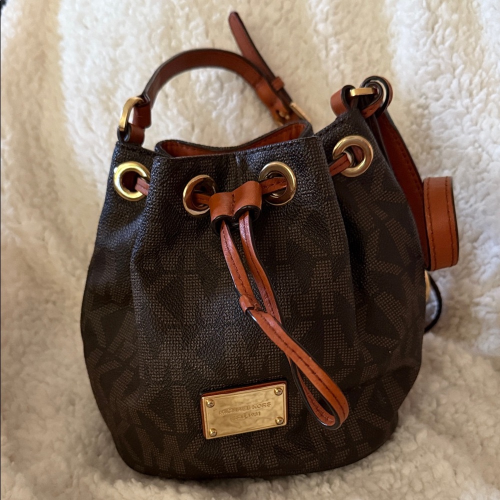Michael Kors Monogram Mini Brown Bucket Bag
